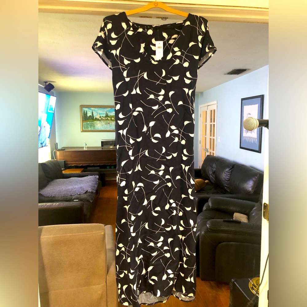 Ann Taylor midi dress black and white size 14 tie back